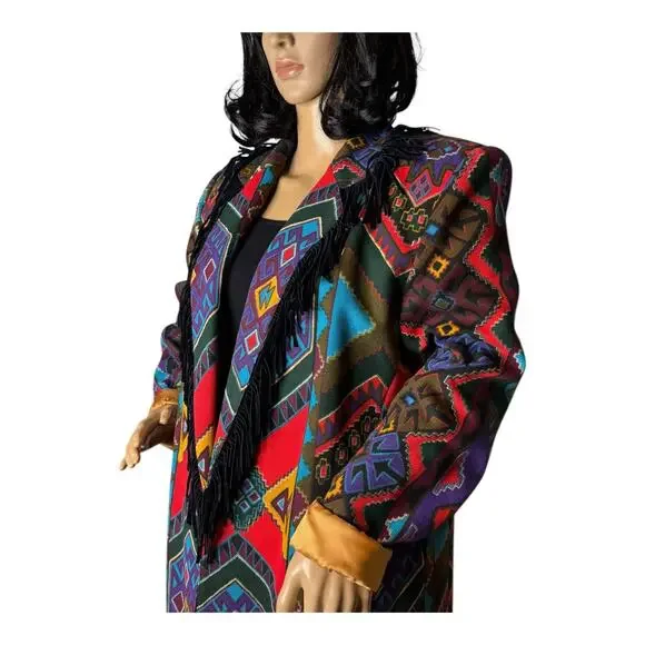 Vintage Criscione NEW YORK western fringed aztec oversized coat size medium - Picture 14 of 16